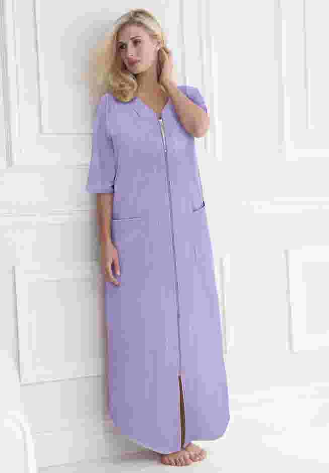 Long French Terry Zip-Front Robe image number 3