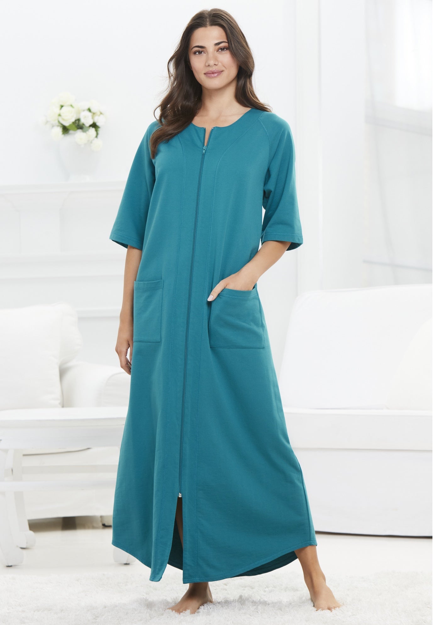 Long French Terry Zip-Front Robe image number 0
