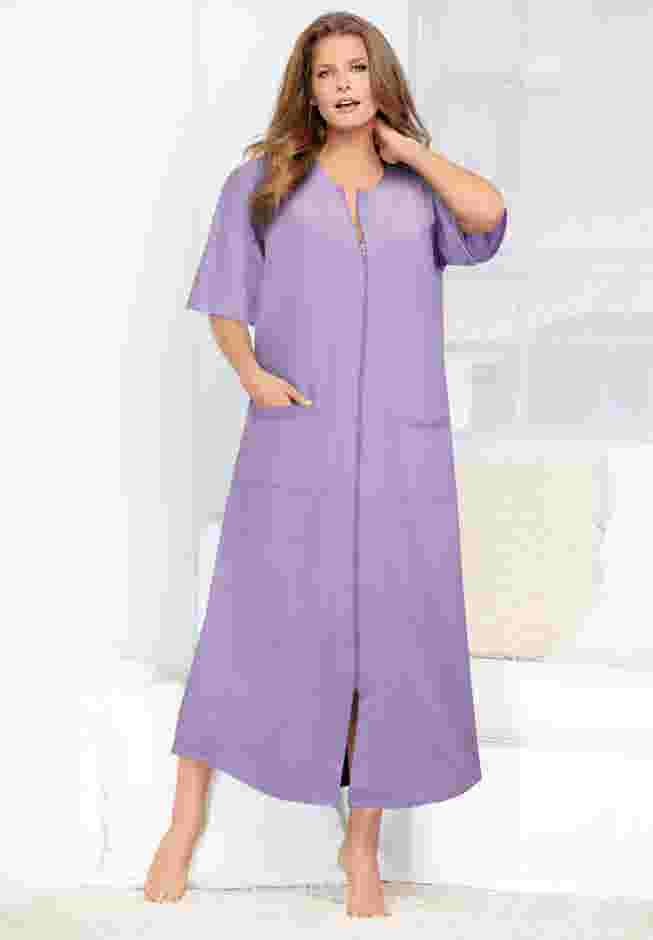 Long French Terry Zip-Front Robe image number 8