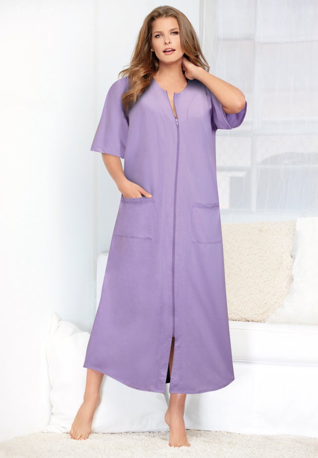 Terry Cloth Women's Petite Zippered Robes Long French Terry
