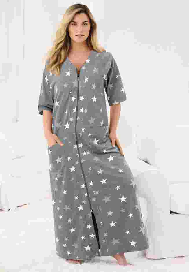 Long French Terry Zip-Front Robe image number 0