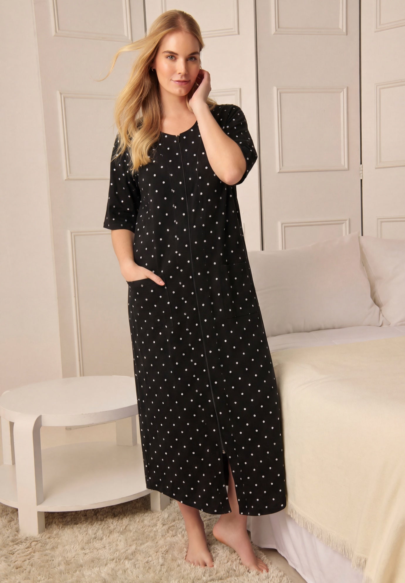 Long French Terry Zip-Front Robe image number 0