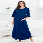 Long French Terry Zip-Front Robe image number null