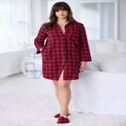 Plaid Flannel Button-Front Sleepshirt image number null