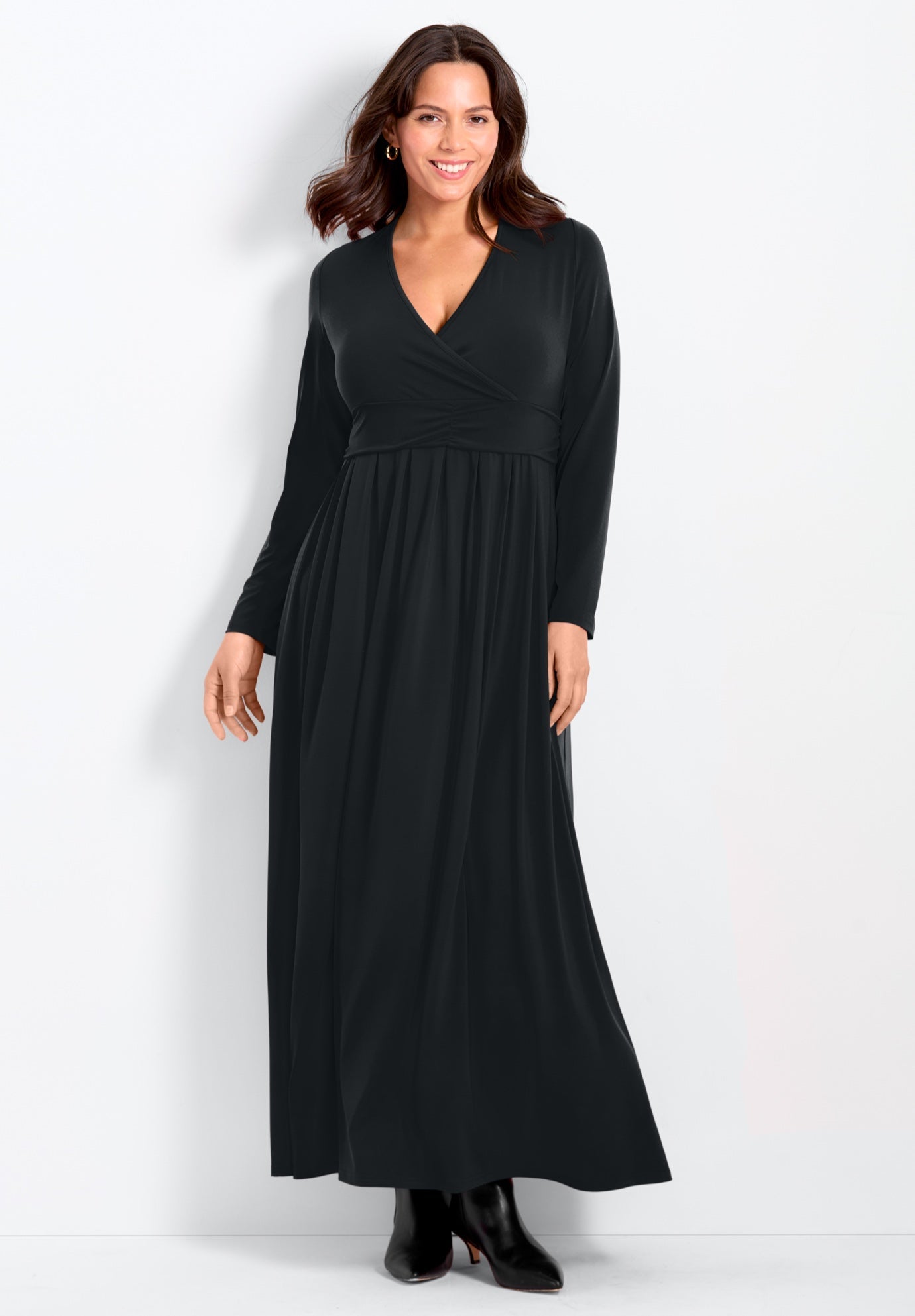 irene faux wrap brushed knit maxi dress Flare Fitted Dress