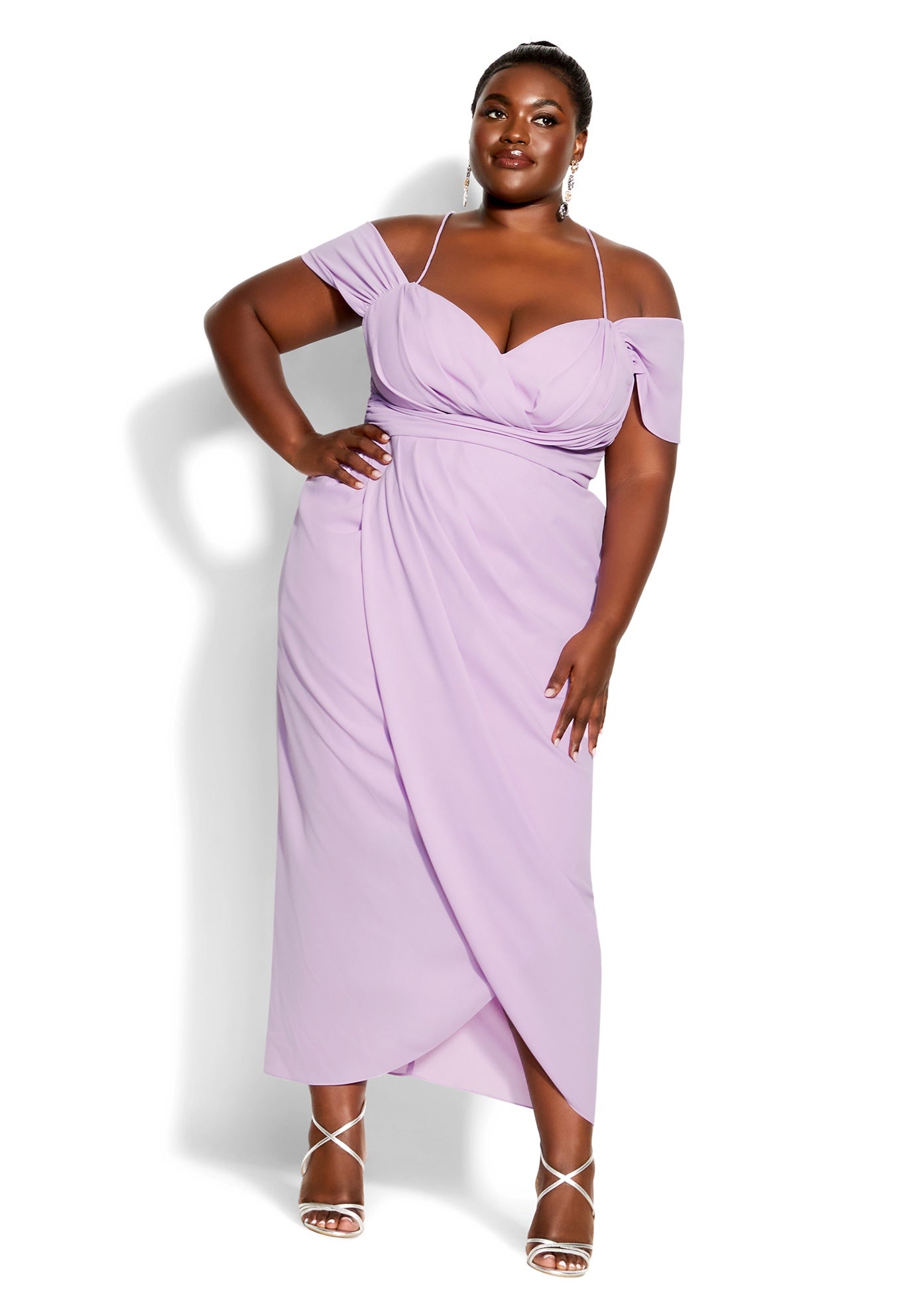 Women's Plus Size Maxi Dress Elegant V-Neck Ruffle Sleeves