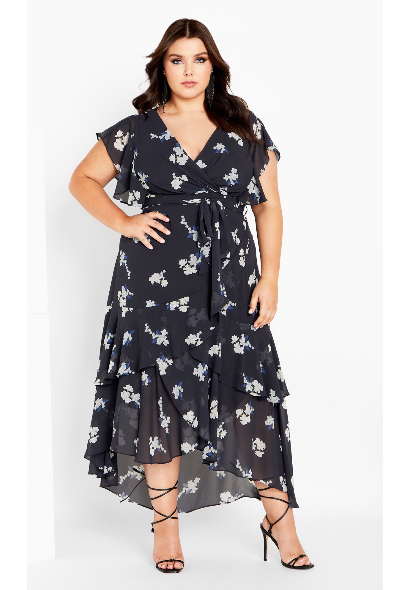 navy floral maxi dress Dark Plus Size Long Sleeve Dark Navy / 1XL and destination occasions Demure Floral Maxi Dress -