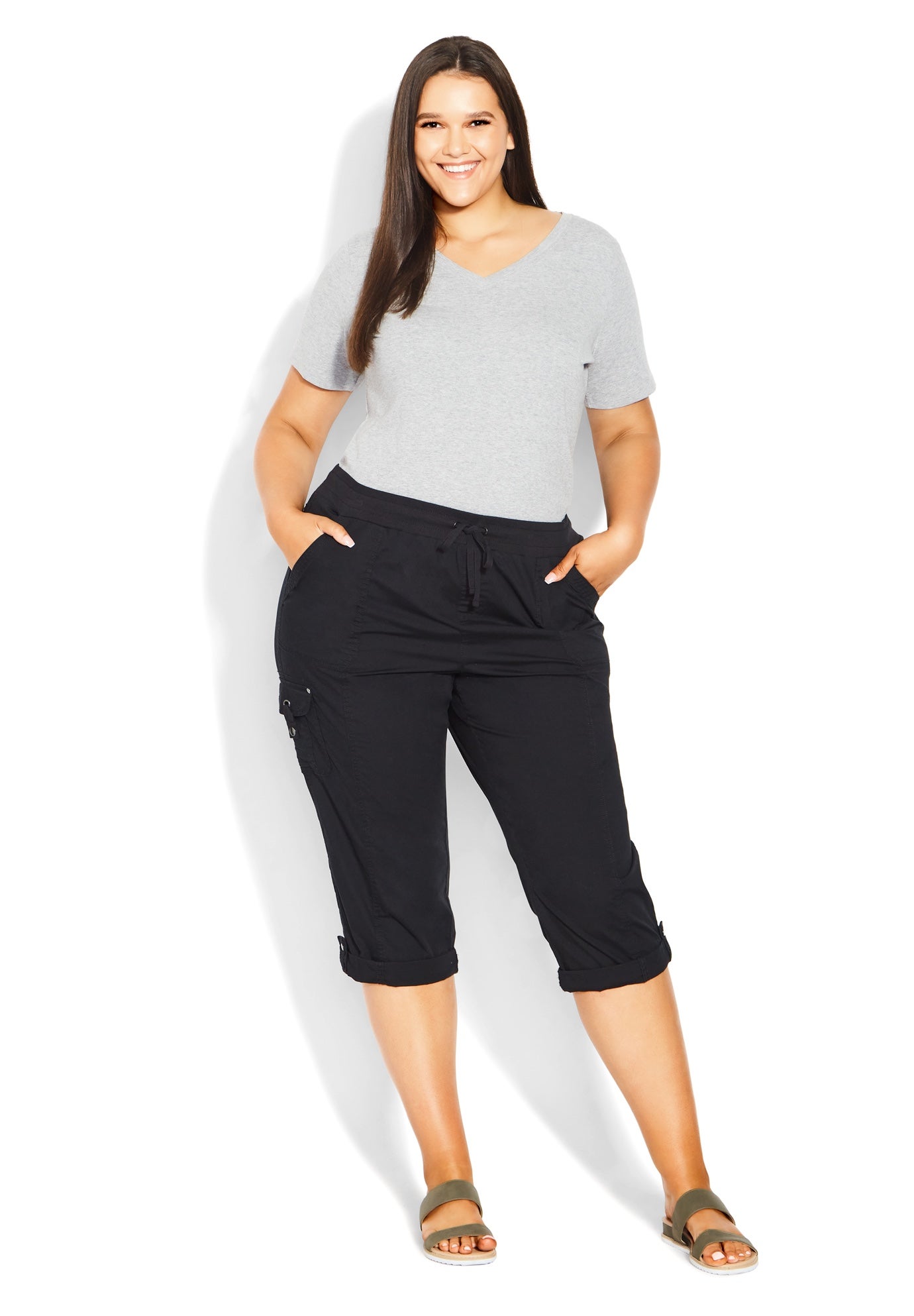 Avenue Women's Plus Size Cotton Roll Up Capri - Picture 7 of 36