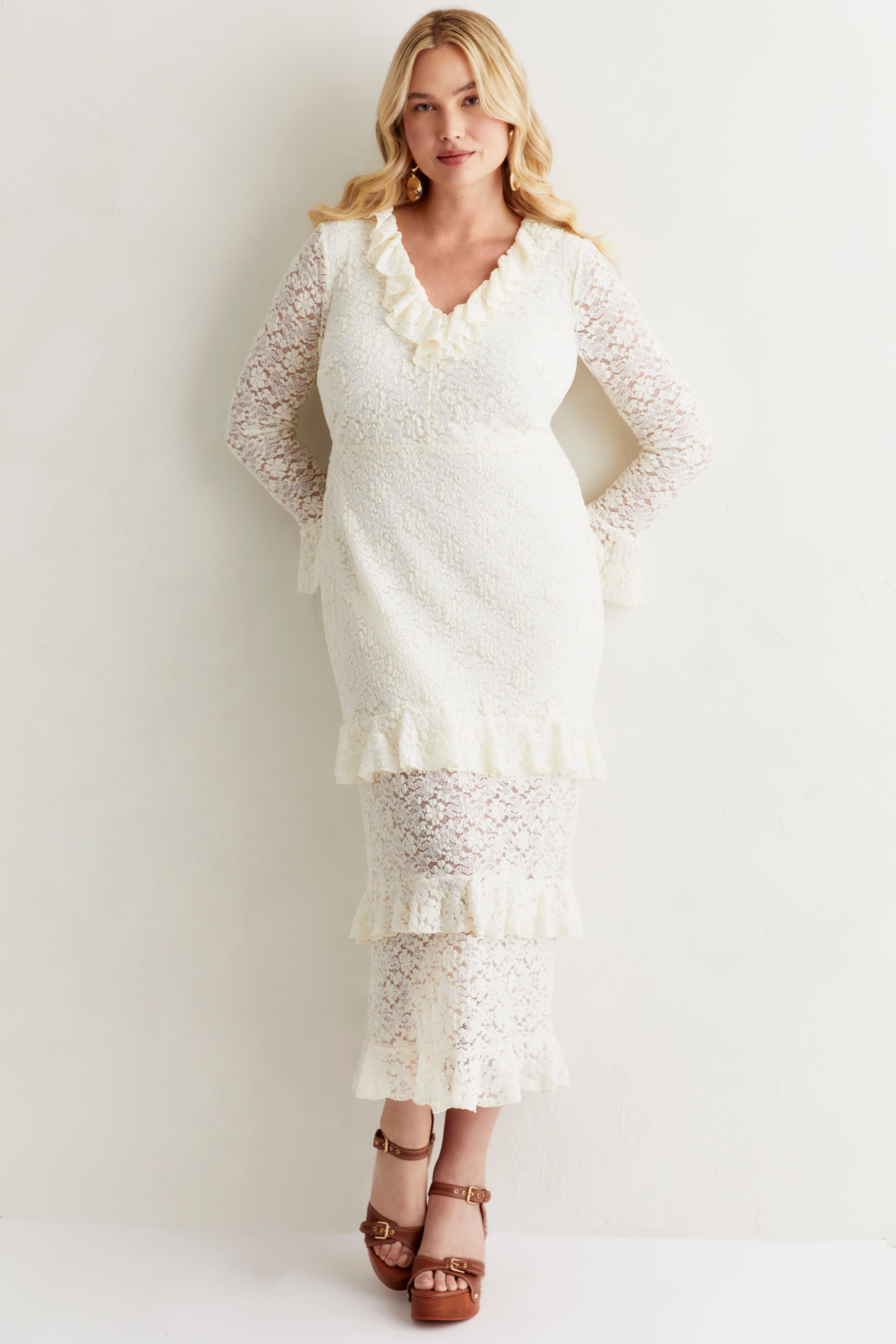 western ivory lace dress Victoria Ivory Lace Puff Sleeve Dress – Josie's Boutique & Western Wear main image 1