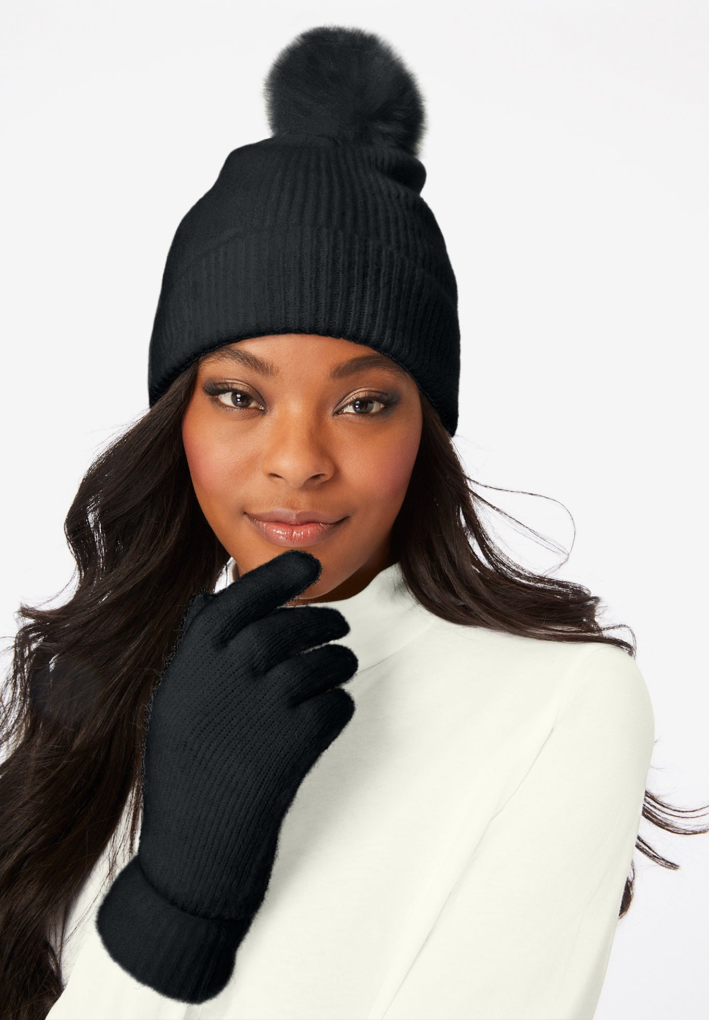 Faux Fur-Lined Beanie Hat and Glove Set. | Avenue