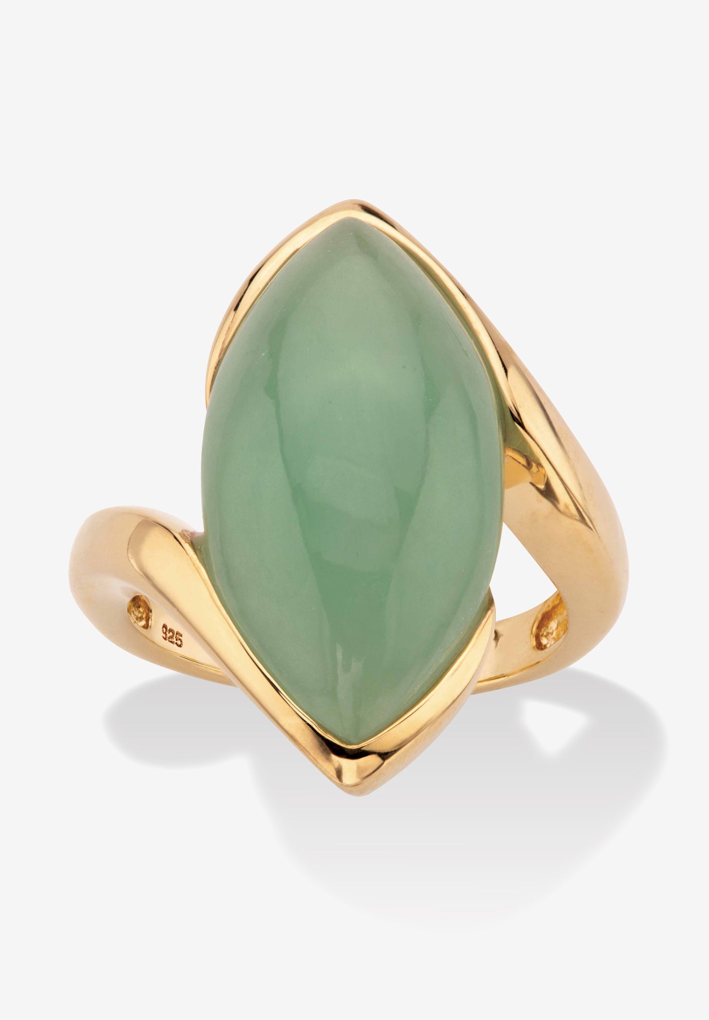 Marquise-Cut Genuine Green Jade Gold-Plated Sterling Silver 
