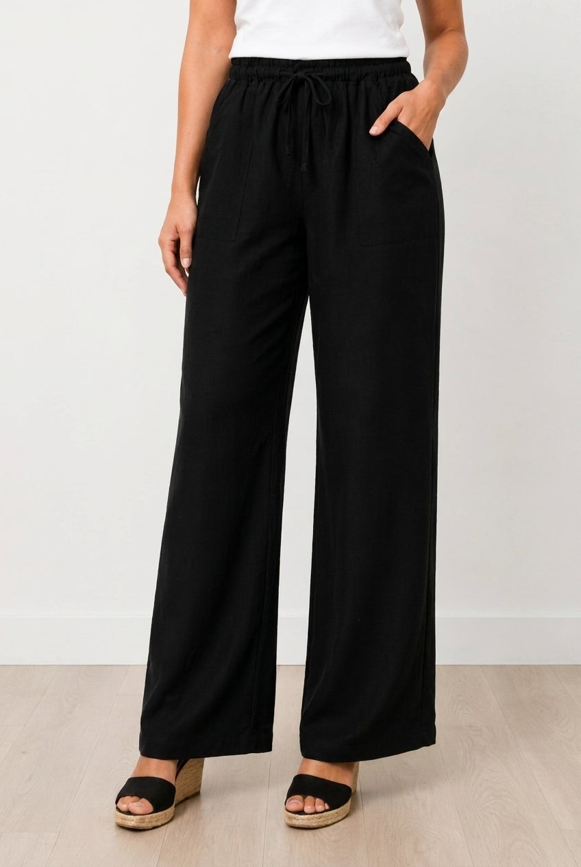 Linen-Blend Elastic Waist Drawstring Relaxed Pant | Avenue