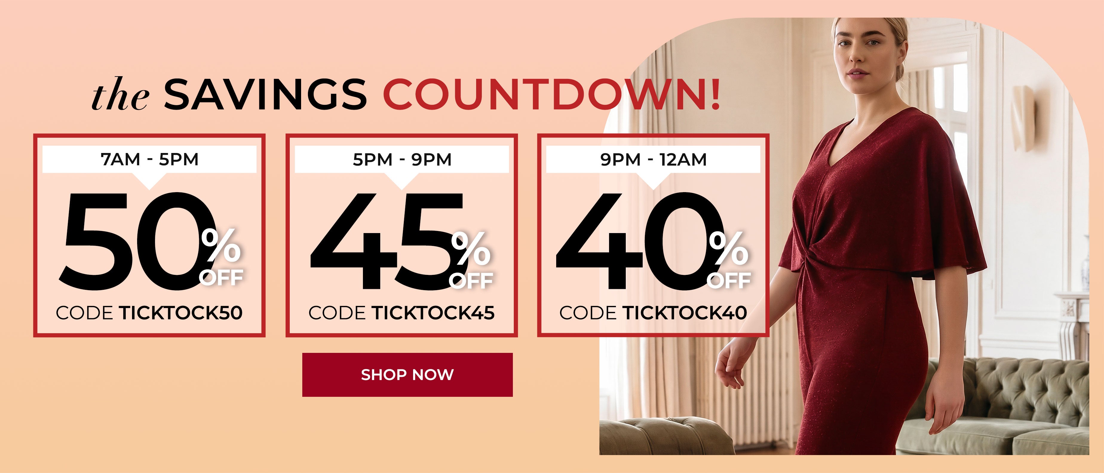 The Savings Countdown — 50% Off 7AM-5PM Code TICKTOCK50, 45% Off 5PM-9PM Code TICKTOCK45, 40% Off 9PM-12AM Code TICKTOCK40 — Shop Now — Twist Cape Metallic Jumpsuit