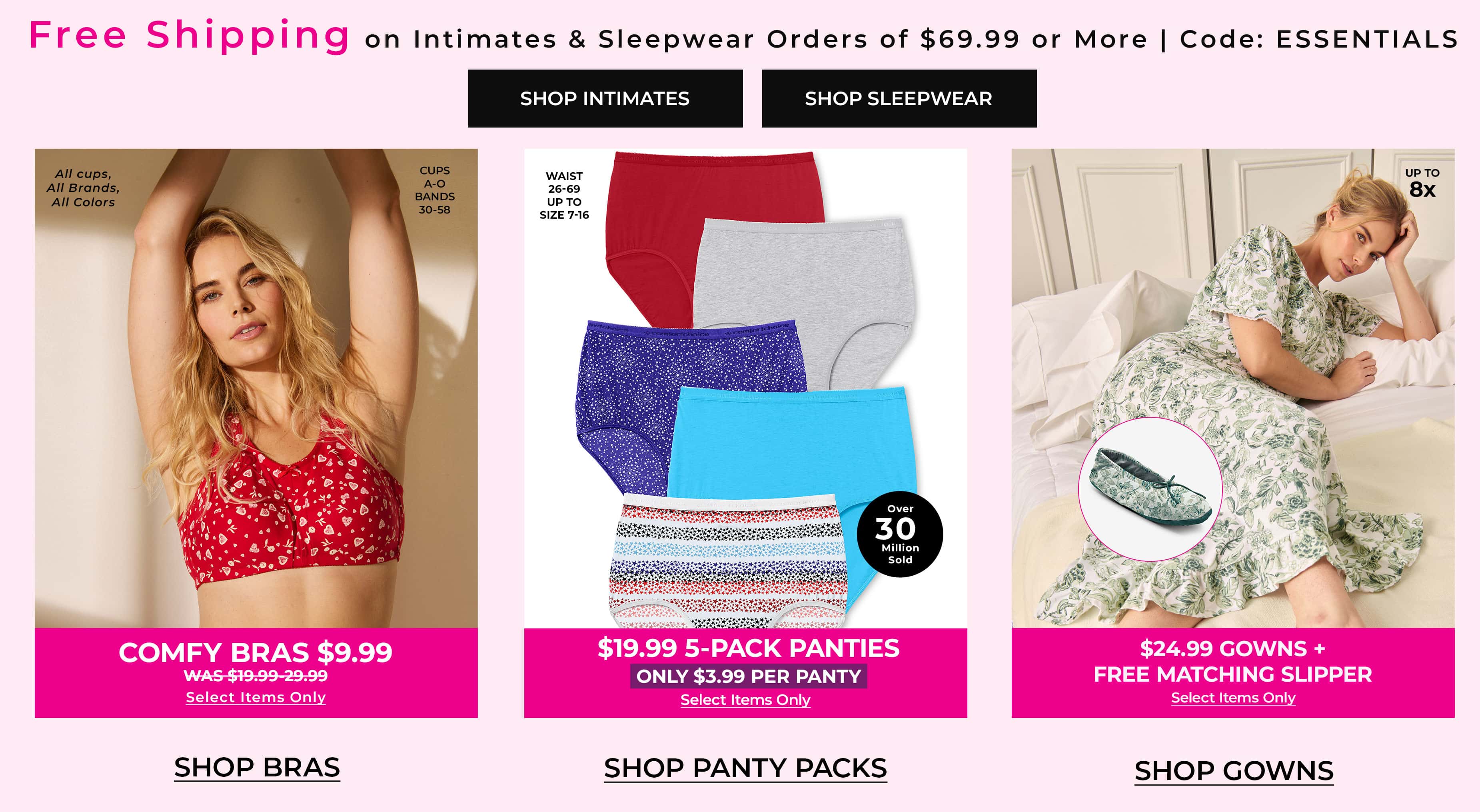 Free Shipping on Intimates & Sleepwear — Shop Bras, Panty Packs, and Gowns